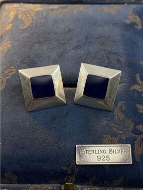 1x1 Geometric 925 stamped  push back Earrings VTG estate